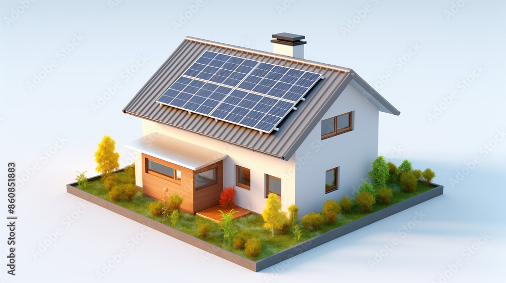 Miniature house model with solar panels on the roof, surrounded by small trees and greenery, perfect for promoting renewable energy and eco-friendly living concepts.
Miniature house model with solar panels on the roof, surrounded by small trees and greenery, perfect for promoting renewable energy and eco-friendly living concepts.