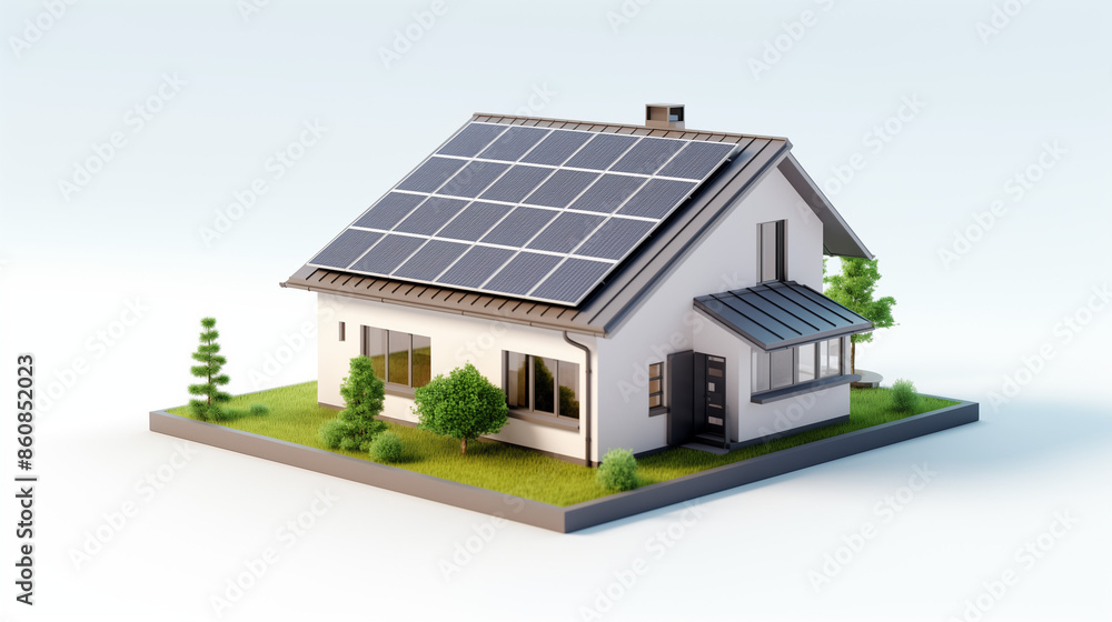 Miniature house model with solar panels on the roof, surrounded by small trees and greenery, perfect for promoting renewable energy and eco-friendly living concepts.
Miniature house model with solar panels on the roof, surrounded by small trees and greenery, perfect for promoting renewable energy and eco-friendly living concepts.