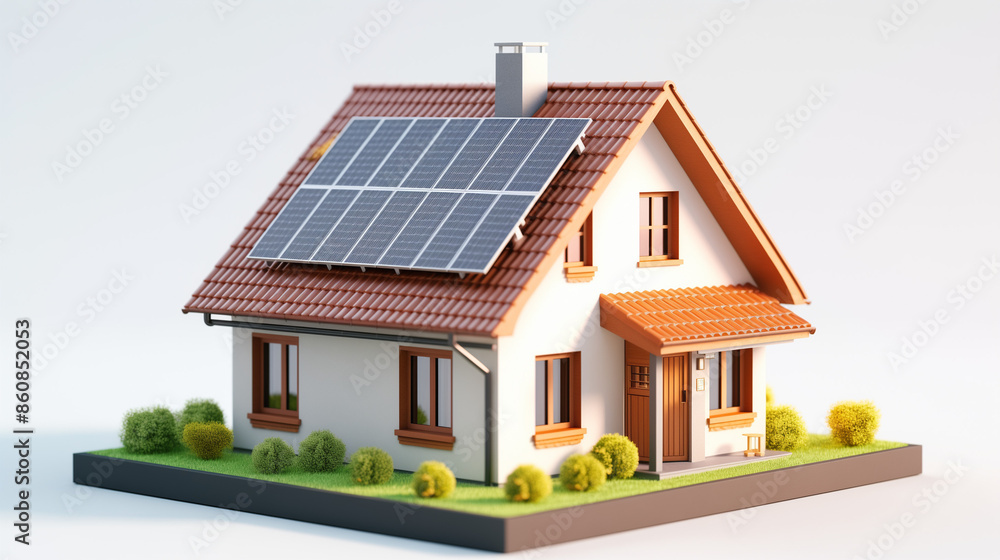 Miniature house model with solar panels on the roof, surrounded by small trees and greenery, perfect for promoting renewable energy and eco-friendly living concepts.
Miniature house model with solar panels on the roof, surrounded by small trees and greenery, perfect for promoting renewable energy and eco-friendly living concepts.