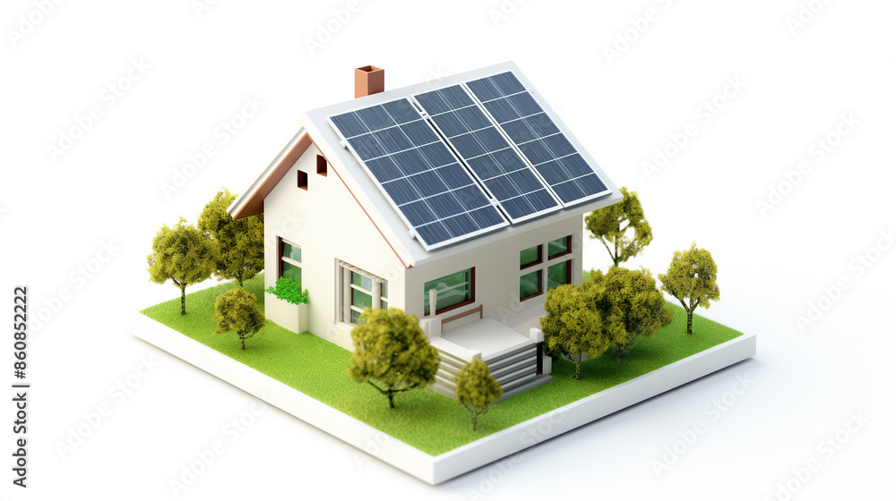 Miniature house model with solar panels on the roof, surrounded by small trees and greenery, perfect for promoting renewable energy and eco-friendly living concepts.
Miniature house model with solar panels on the roof, surrounded by small trees and greenery, perfect for promoting renewable energy and eco-friendly living concepts.