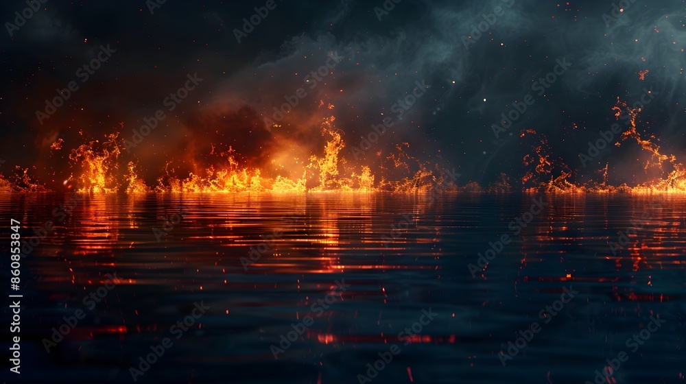 Fototapeta premium Flames glowing against a dark backdrop