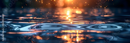 Blurred backdrop dark blue river surface showing ripples and bright reflection of sunlight 