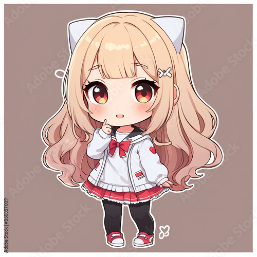 Sweet Anime Girl with Long Light Hair, Ribbons, and Bows
