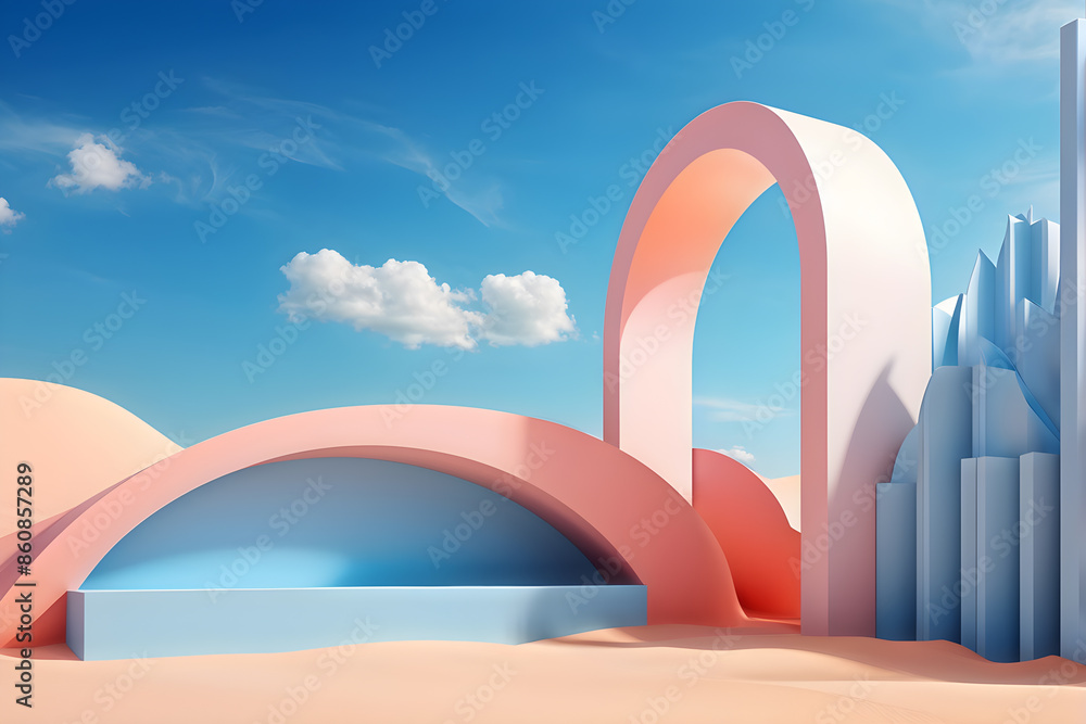 Abstract architecture merges with fantasy in this calming pastel illustration—great for imaginative projects Abstract architecture merges with fantasy in this calming pastel illustration—great for imaginative projects