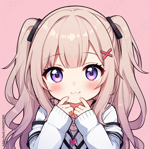 Sweet Anime Girl with Long Light Hair, Ribbons, and Bows
