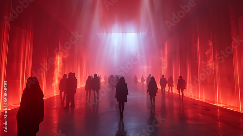 Vibrant Red Laser Light Corridor