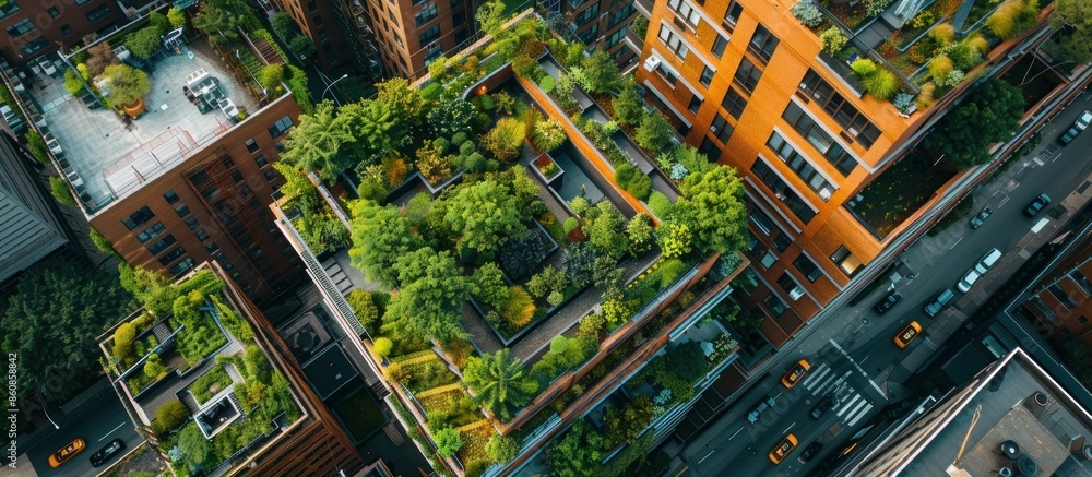 Fototapeta premium Aerial View of Green Roofs in Urban Setting