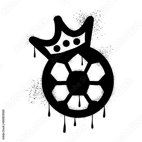 Soccer ball with crown drawn in black spray paint graffiti style