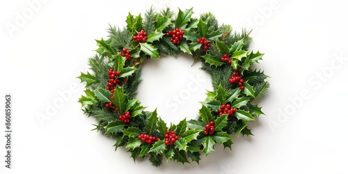 Wallpaper Mural Traditional Christmas wreath adorned with holly leaves and berries, Christmas, wreath, holly, decorations, festive, holiday Torontodigital.ca