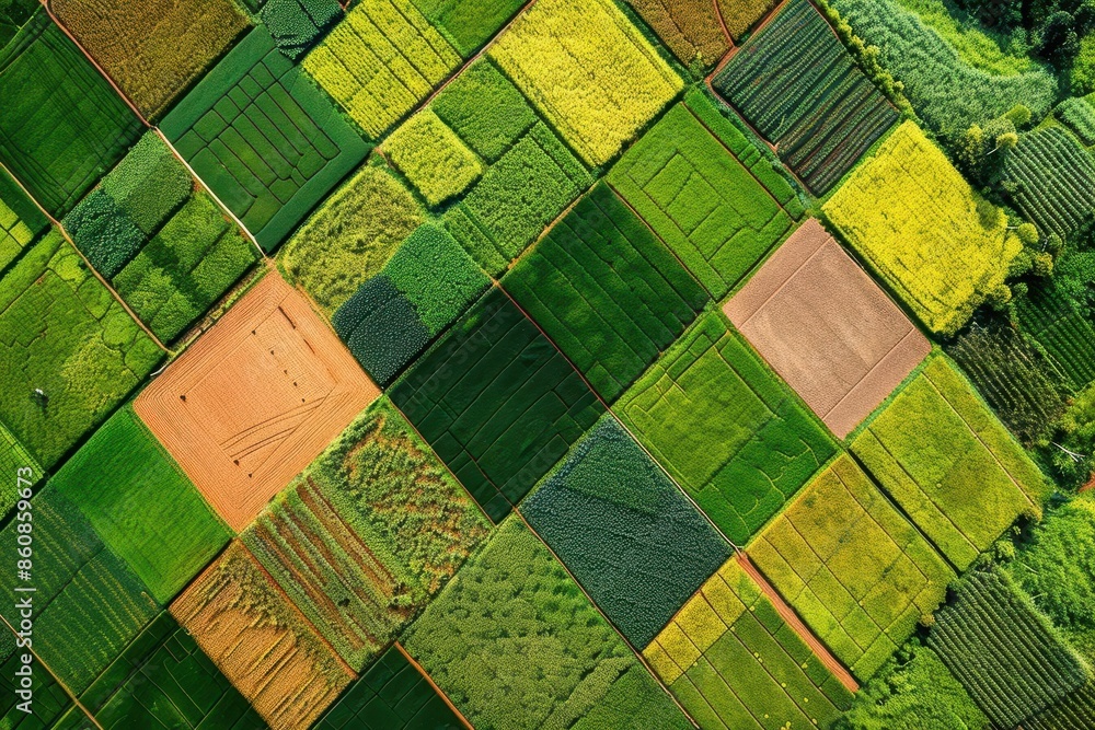 aerial view of colorful patchwork farmland showcasing geometric ...