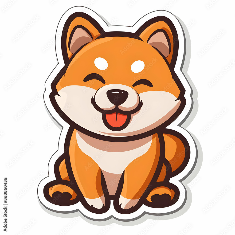Cute cartoon Shiba Inu dog with a happy expression, sitting with tongue out. Cute cartoon Shiba Inu dog with a happy expression, sitting with tongue out.
