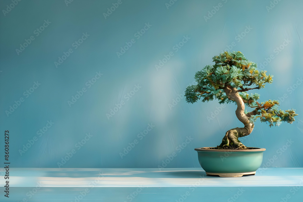 A bonsai tree in a ceramic pot, set against a soft blue background. The tree's branches twist and turn, creating a sense of peace and tranquility. A bonsai tree in a ceramic pot, set against a soft blue background. The tree's branches twist and turn, creating a sense of peace and tranquility.