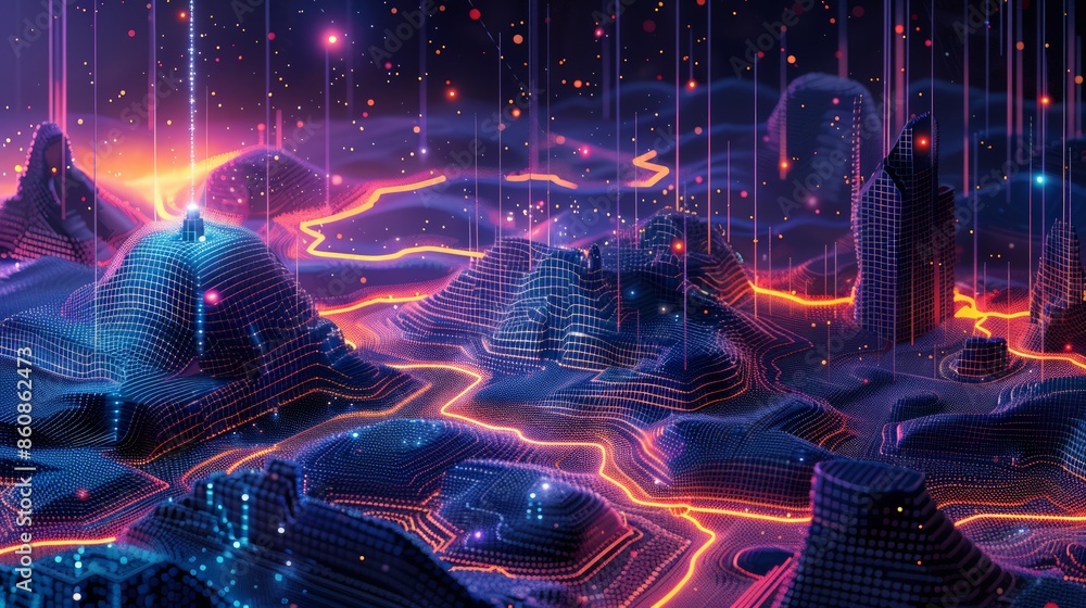 the principles of quantum field theory, showing particle interactions ...