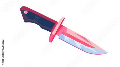 short small pocket army survival tactical training blue red handle grip video game asset sharp metal metallic knife white background completely lossless resizable vector art generative ai