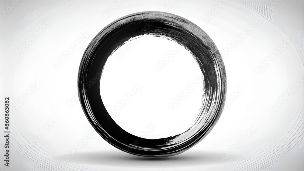 Brush stroke ink circle, Japanese calligraphy paint buddhism symbol, Zen enso, black paint round outline, vector illustration Brush stroke ink circle, Japanese calligraphy paint buddhism symbol, Zen enso, black paint round outline, vector illustration