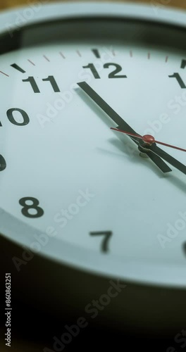 Round Wall Clock time lapse. Clock Counting Down 24 Hour Day Fast Speed. Clock with moving arrows. Clock time lapse UHD 4K. 12h loop. Black Frame, Red pointer second pointer. Time running fast