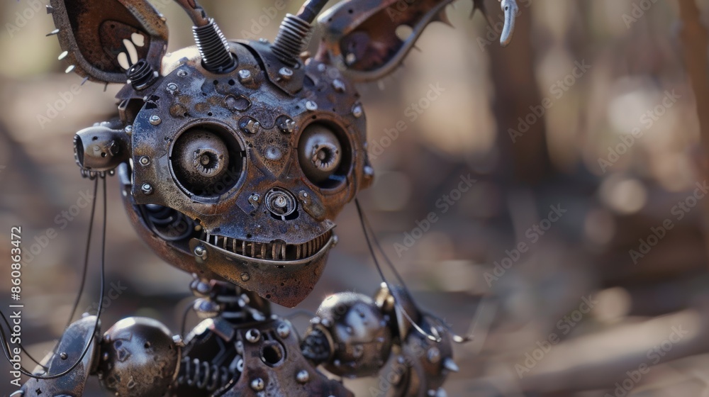 A close up of a metal sculpture with spikes on it's head, AI A close up of a metal sculpture with spikes on it's head, AI