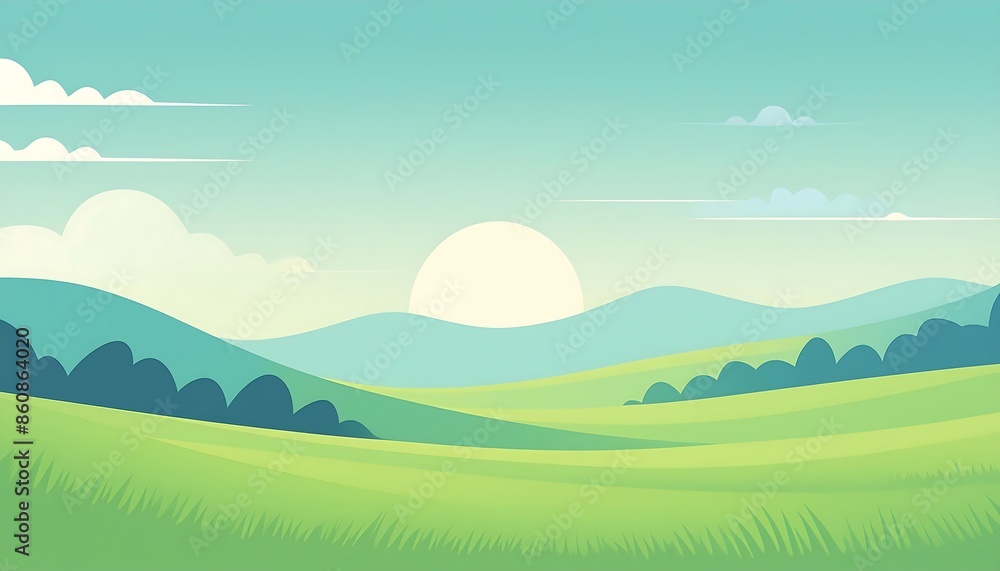 Fototapeta premium Minimalist mountain scene with trees, flat design.