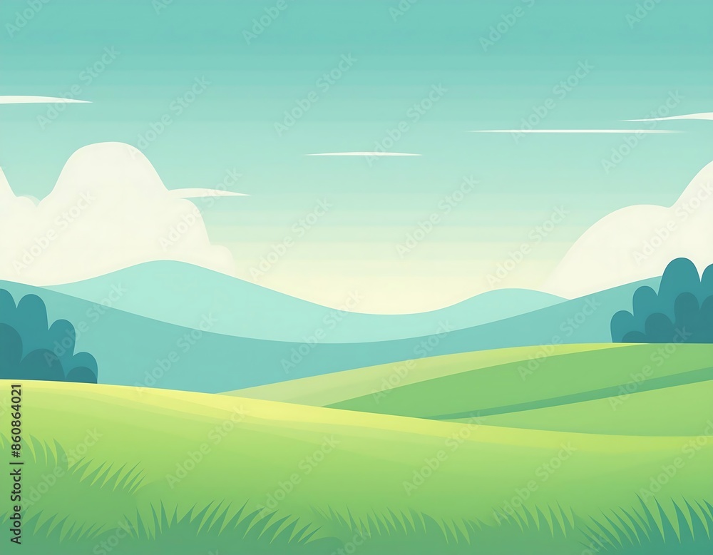 Fototapeta premium Minimalist mountain scene with trees, flat design.
