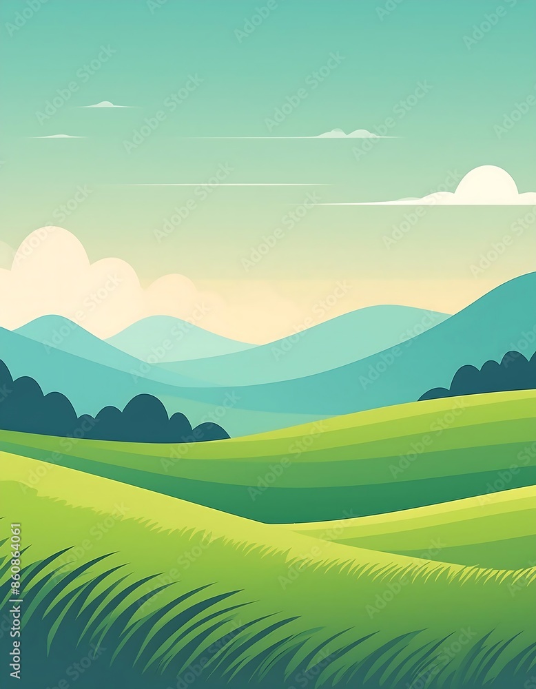 Minimalist mountain scene with trees, flat design. Minimalist mountain scene with trees, flat design.