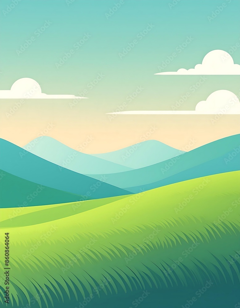 Obraz premium Minimalist mountain scene with trees, flat design.