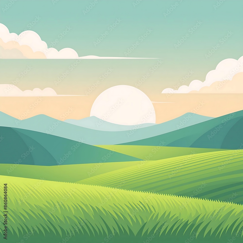 Obraz premium Minimalist mountain scene with trees, flat design.