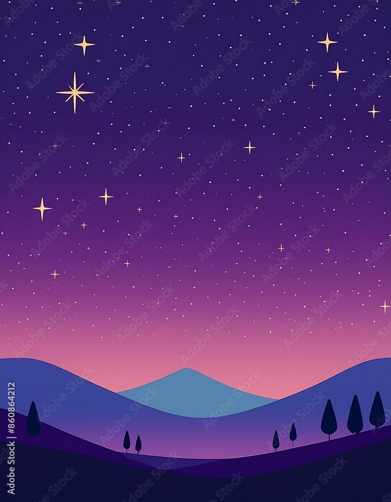 Obraz premium Minimalist night scene with star and sky, flat design