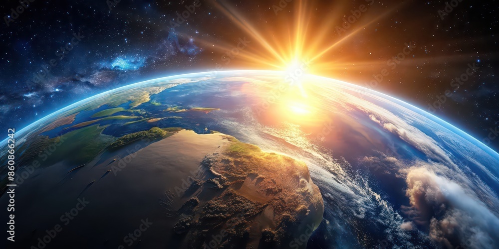 A breathtaking view of Earth from space, with the radiant sun casting a warm light over the planet, Earth, space, sun, radiant, warm A breathtaking view of Earth from space, with the radiant sun casting a warm light over the planet, Earth, space, sun, radiant, warm
