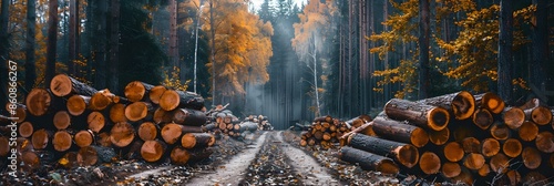 Deforestation leads to trees being felled and piled up in the forest for firewood gathering