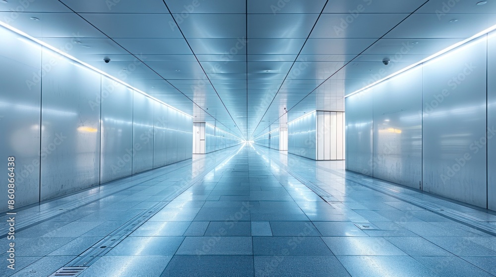 Capture a sleek, metallic corridor lined with angular panels, bathed in soft, diffused light. Capture a sleek, metallic corridor lined with angular panels, bathed in soft, diffused light.