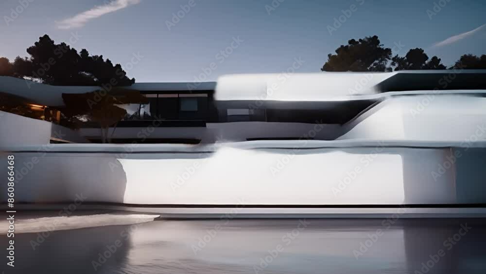 Modern Home With Pool at Dusk Generative AI Modern Home With Pool at Dusk Generative AI