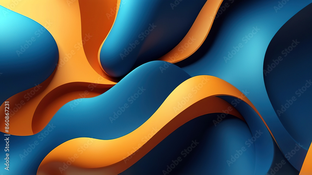 3d rendering of abstract wavy shape in blue and orange colors