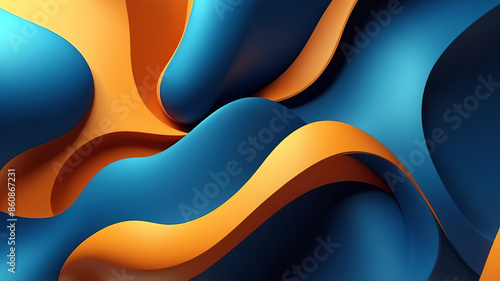 Obraz na płótnie 3d rendering of abstract wavy shape in blue and orange colors w salonie