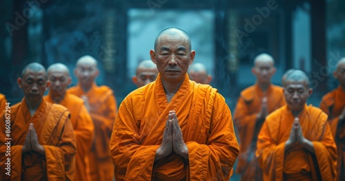 Spiritual journey - buddhism featuring a buddhist monk meditating, focusing on path to enlightenment, inner peace, profound practices that guide followers in their quest for spiritual fulfillment. © Alla
