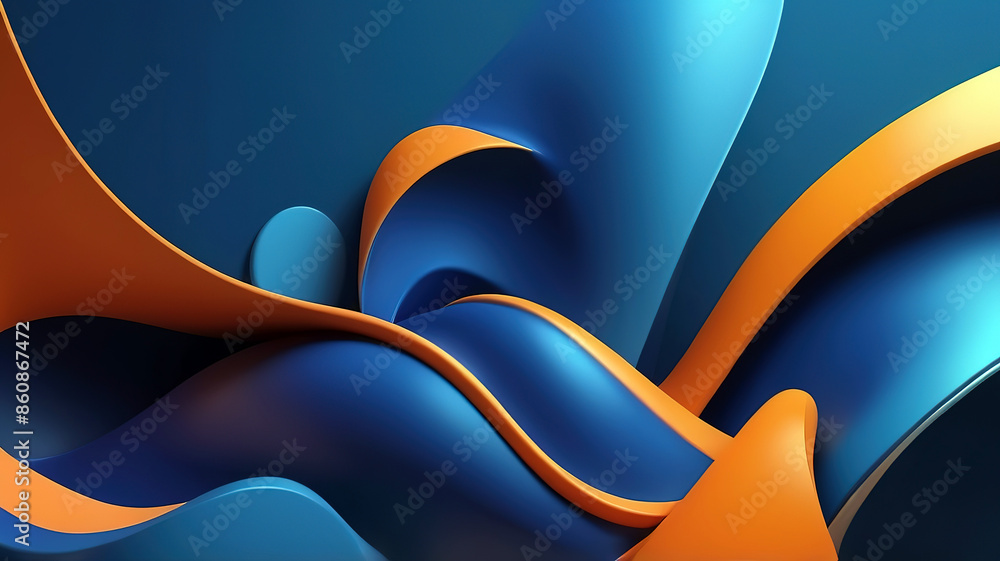 3d rendering of abstract wavy shape in blue and orange colors