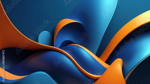 Obraz na płótnie 3d rendering of abstract wavy shape in blue and orange colors w salonie