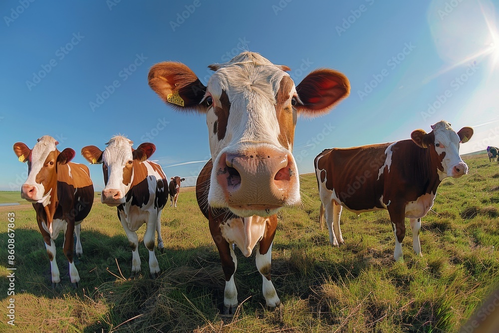 Close Up of Cows Grazing in Field on Sunny Day Close Up of Cows Grazing in Field on Sunny Day