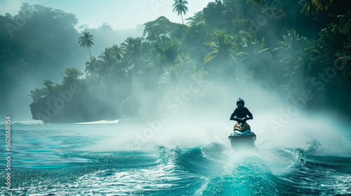 A man is riding a jet ski in the ocean photo