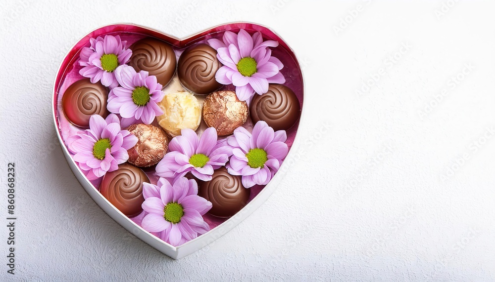 Heart-Shaped Box of Chocolates and Flowers Heart-Shaped Box of Chocolates and Flowers