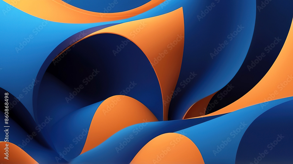 3d rendering of abstract wavy shape in blue and orange colors