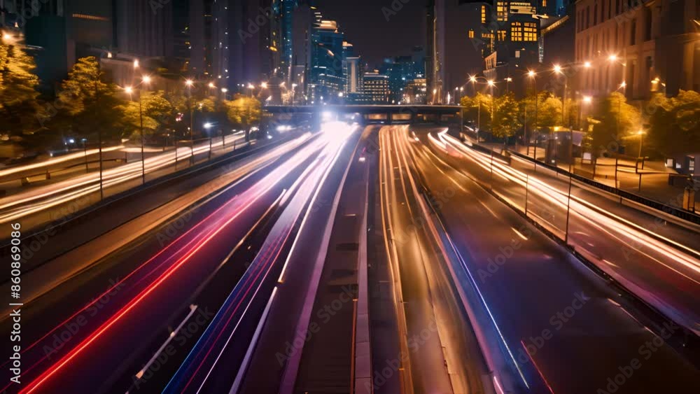 Nighttime City Highway Traffic Generative AI Nighttime City Highway Traffic Generative AI