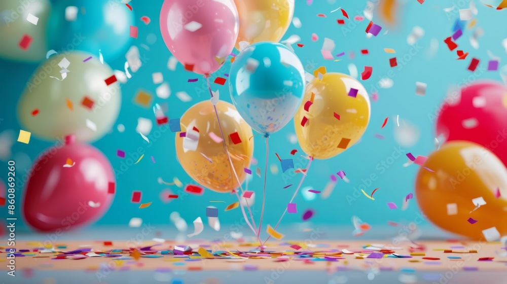 Fototapeta premium Colorful Balloons and Confetti Celebration, Generative AI