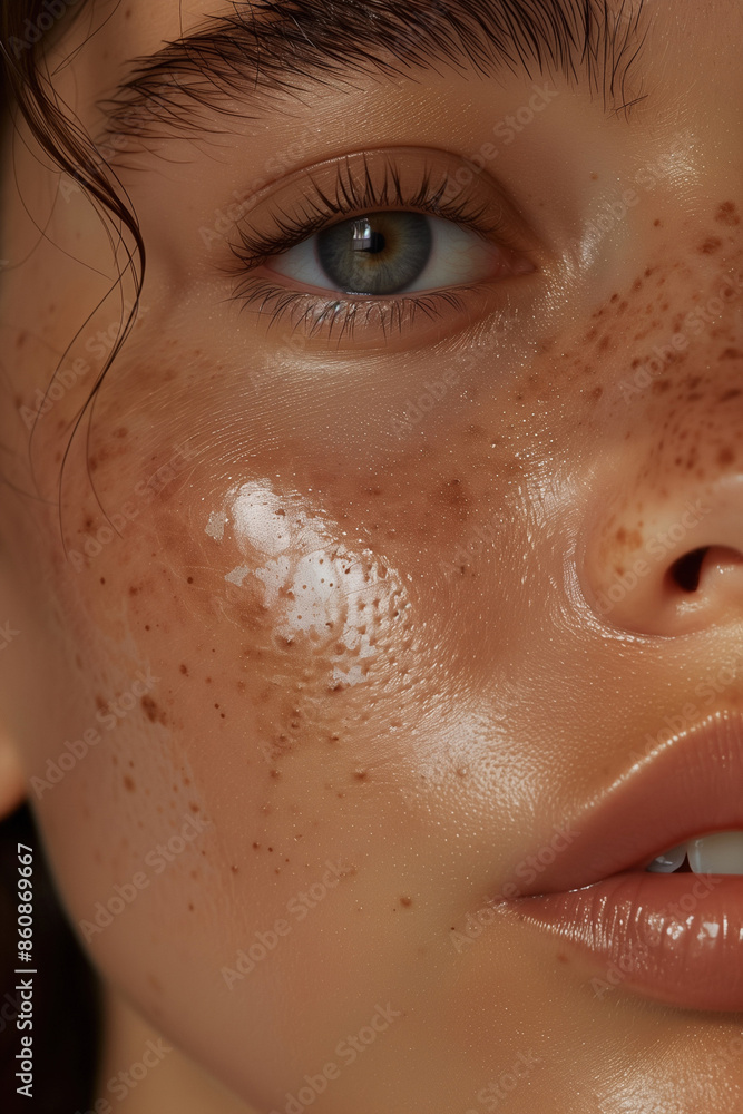 Detailed Close-Up of a Young Woman in Her 20s with Glowing, Healthy Skin, Without Makeup Detailed Close-Up of a Young Woman in Her 20s with Glowing, Healthy Skin, Without Makeup