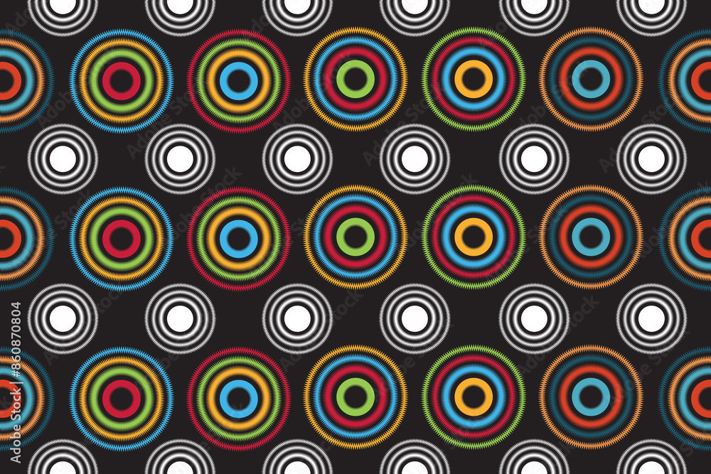 Traditional colorful circle on black background seamless pattern .Vector illustration design for fabric,cloths,wallpaper,textile and paper. Traditional colorful circle on black background seamless pattern .Vector illustration design for fabric,cloths,wallpaper,textile and paper.