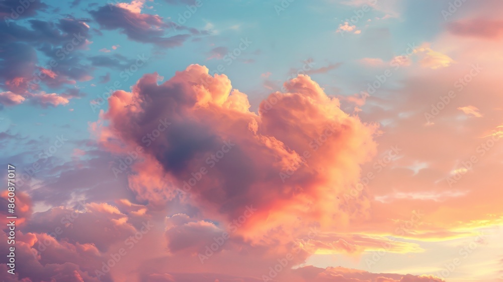 Beautiful Heart-shaped Cloud at Sunset, Generative AI Beautiful Heart-shaped Cloud at Sunset, Generative AI