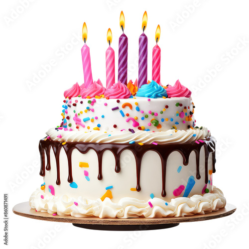 birthday cake with candles isolated on transparent background Remove, Clipping Path