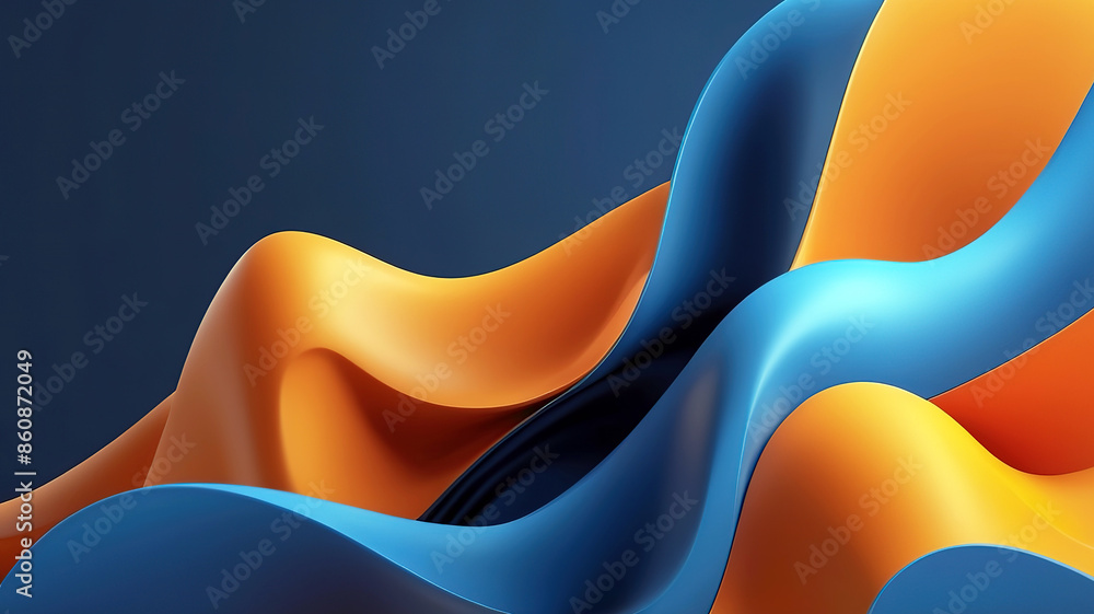 3d rendering of abstract wavy shape in blue and orange colors