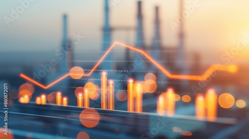 Power plant with a graph showing rising prices, energy production, cost hike photo