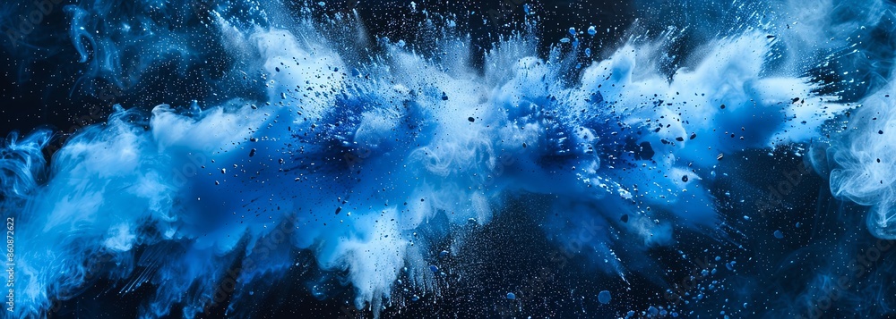 Obraz premium Abstract blue powder splatter background. Blue powder exploding