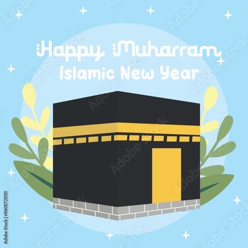 Hand drawn islamic new year illustration. Flat muharram illustration